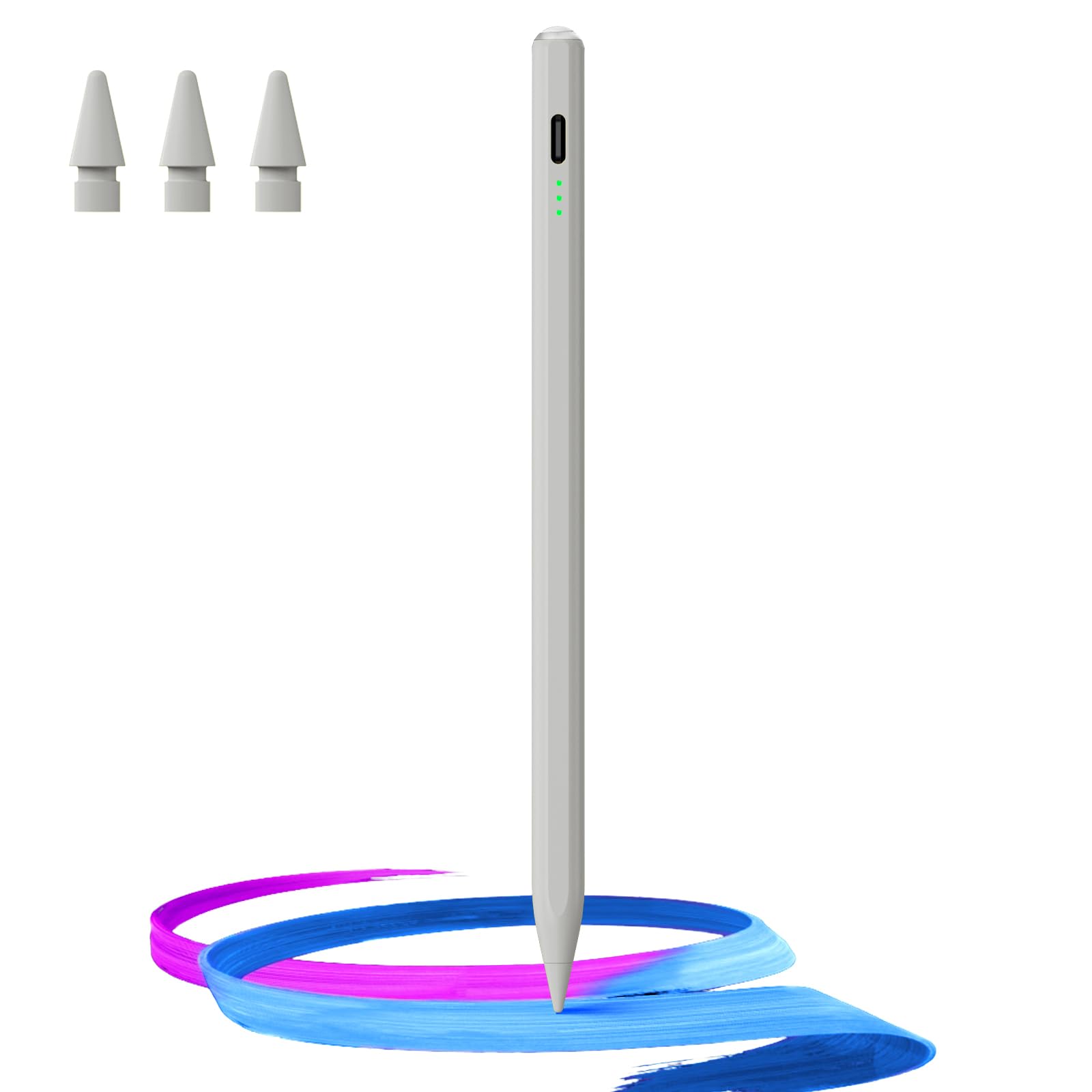 Stylus Pen for iPad(2018-2025)-13 Mins Fast Charge with Tilt Sensitivity & Palm Rejection for iPad 11/10/9/8/7/6th Gen, Air 7/6/5/4/3/M3/M2, Pro 13"/12.9"/11"/M4, Mini 7/6/5th,White